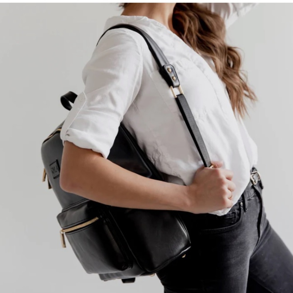 Ryla Ready Vegan Leather Minimalist Diaper Bag Backpack Black